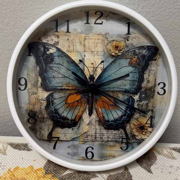 Butterfly Wall Clock with Blue and Orange Accents - Picture 9 of 10